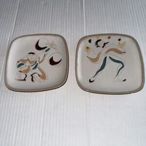Vintage MCM Glidden Pottery 35 Circus Strong Man Square Plate, Juggler Man (2)
